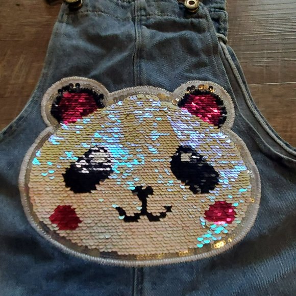 Girls/Kids Size 14 No Brand Overalls/Bibs Has a sequin flip Panda face light was - Picture 2 of 10